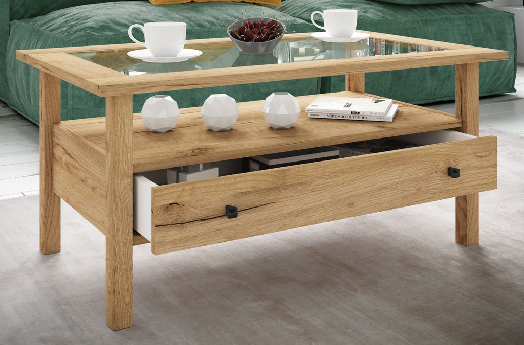 VCM Holz Beistelltisch mit ESG-Sicherheitsglas | Couchtisch Produktbild 