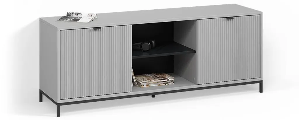 Meuble TV Gris 2 Portes Livinity Aterno avec Rangement Multimédia