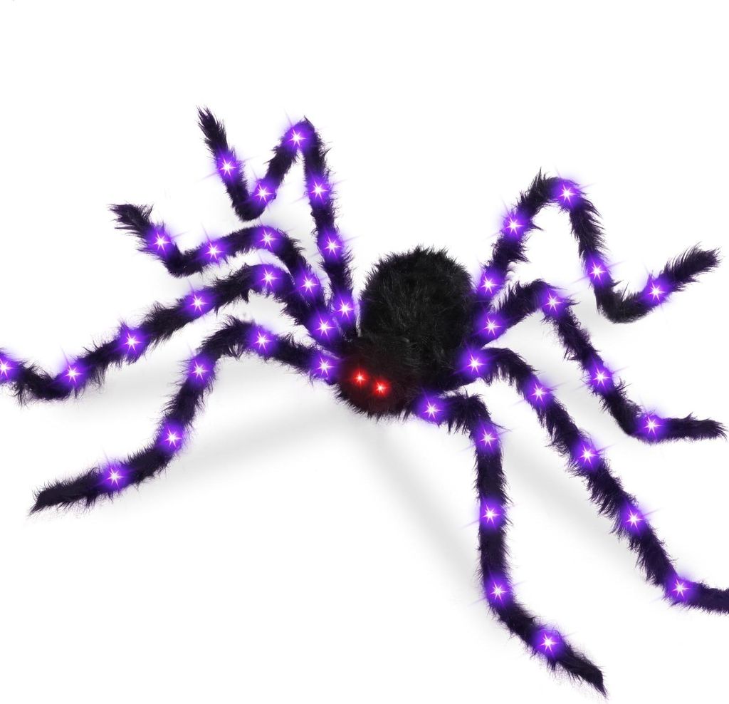 Halloween Deko, 150 cm große Riesenspinne, gruselige Kunst Spinne mit rot Augen für Partys, Innen- und Außendekoration, schwarz lila
