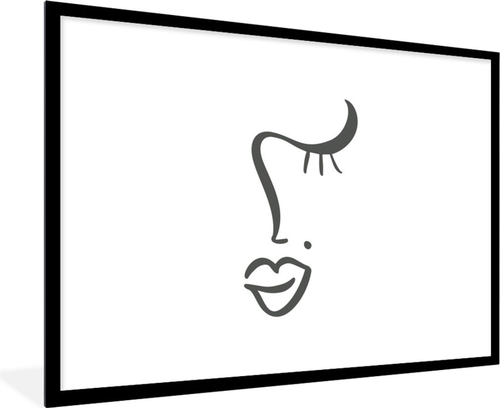 MuchoWow Gerahmtes Poster Gesicht - Abstrakt - Schwarz - Weiß 90x60 cm - Poster mit Schwarzem Bilderrahmen Wandposter Rahmen Foto Bilder - Wandd...