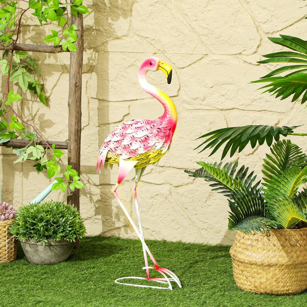 Flamant Rose de Jardin Résistant aux Intempéries - Métal Multicolore - 2