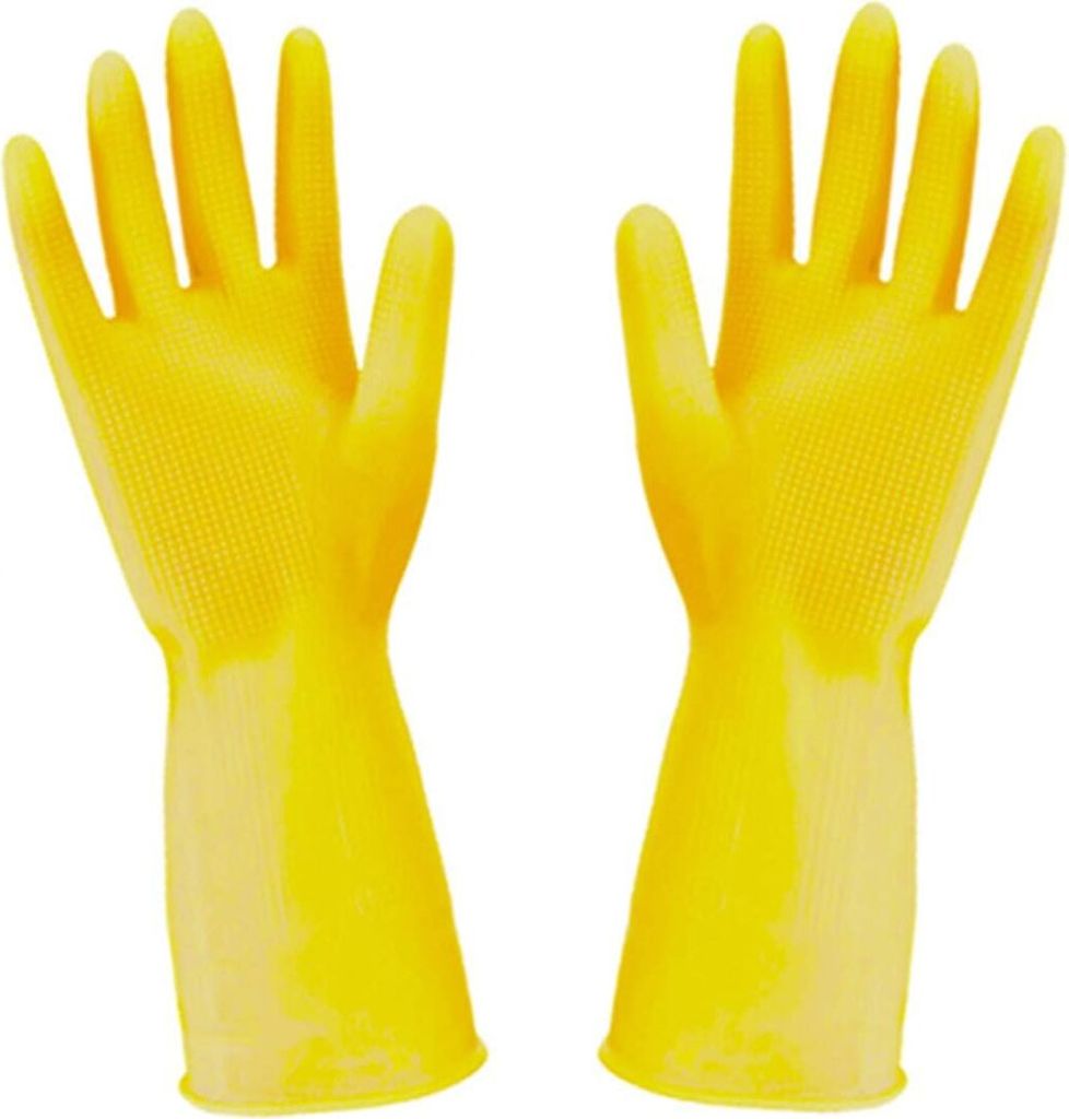 Lange, wasserdichte Haushaltshandschuhe aus Gummi zum Reinigen von Geschirr und Wäsche, Gelb, Größe L