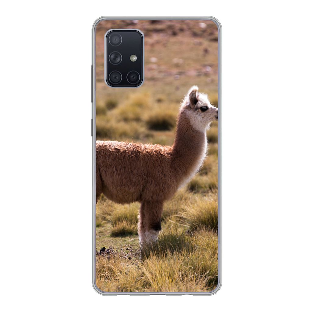 MuchoWow Handyhülle Schutzhülle Hülle für Samsung Galaxy A51 Alpaka - Braun - Natur Silikon Softcase Handy Hülle - Schutzabdeckung