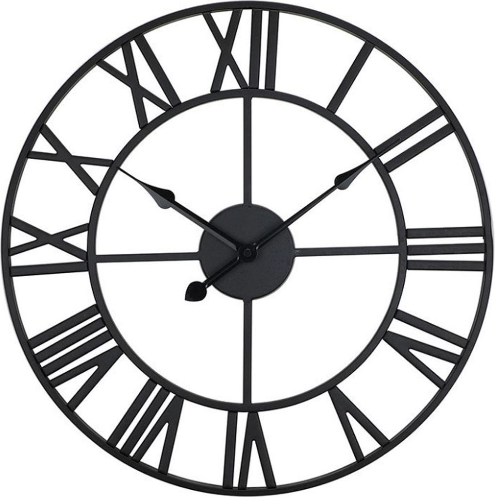 OKWISH Große Metall Wanduhr 50 cm Vintage-Wanduhr Leise Römischen Ziffern Schwarz