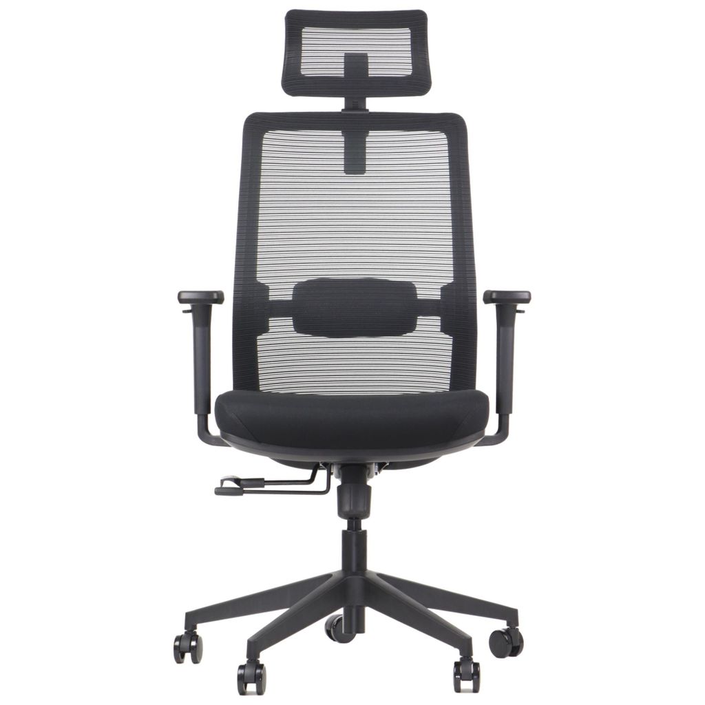 Ergonomischer Bürodrehstuhl CUTLER, Nylon Basis, verstellbare Armlehnen, Kopfstütze, verstellbarer Netz Sitz und Rückenlehne, Schwarz