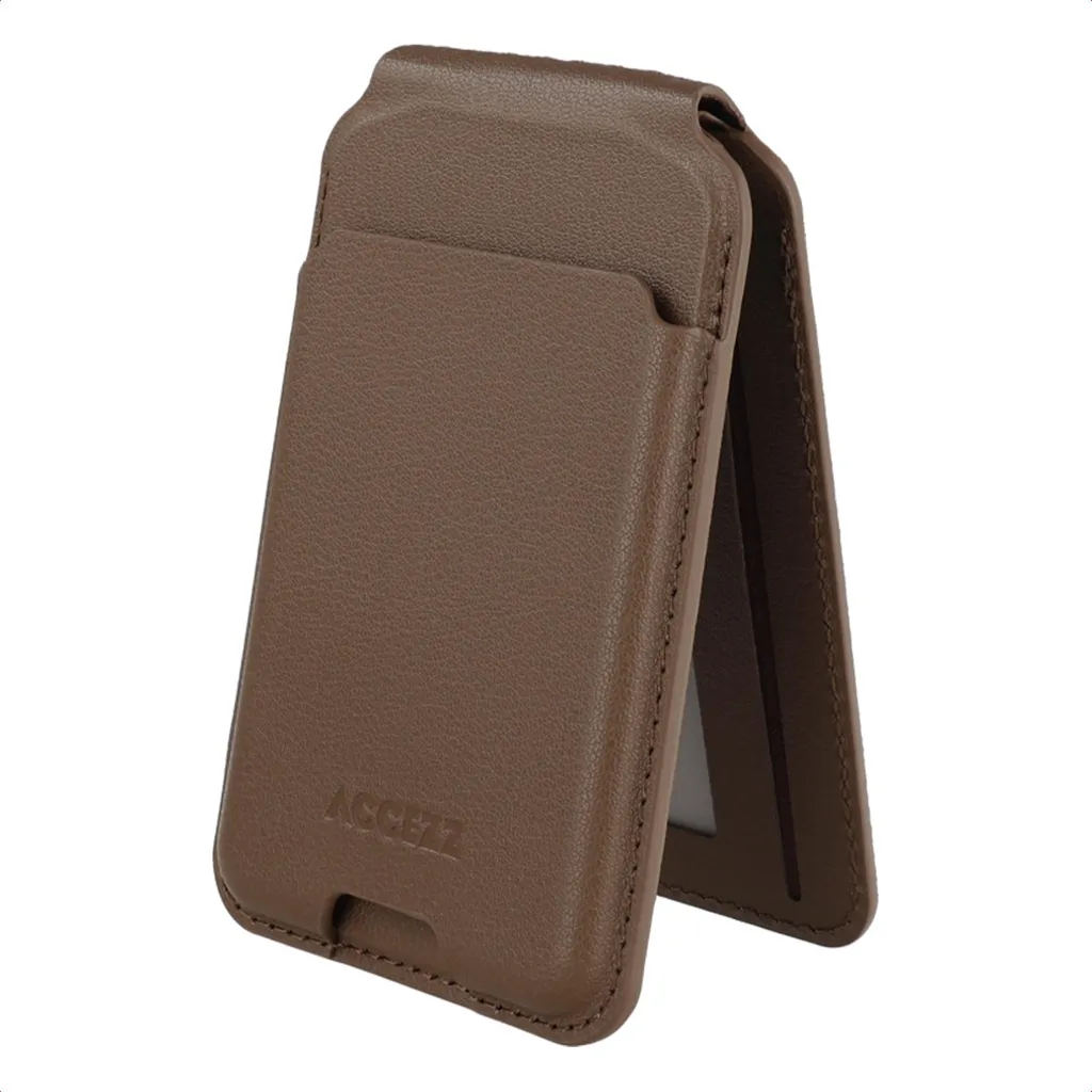 Porte-carte Magnétique Find My en Cuir avec Support pour iPhone Marron