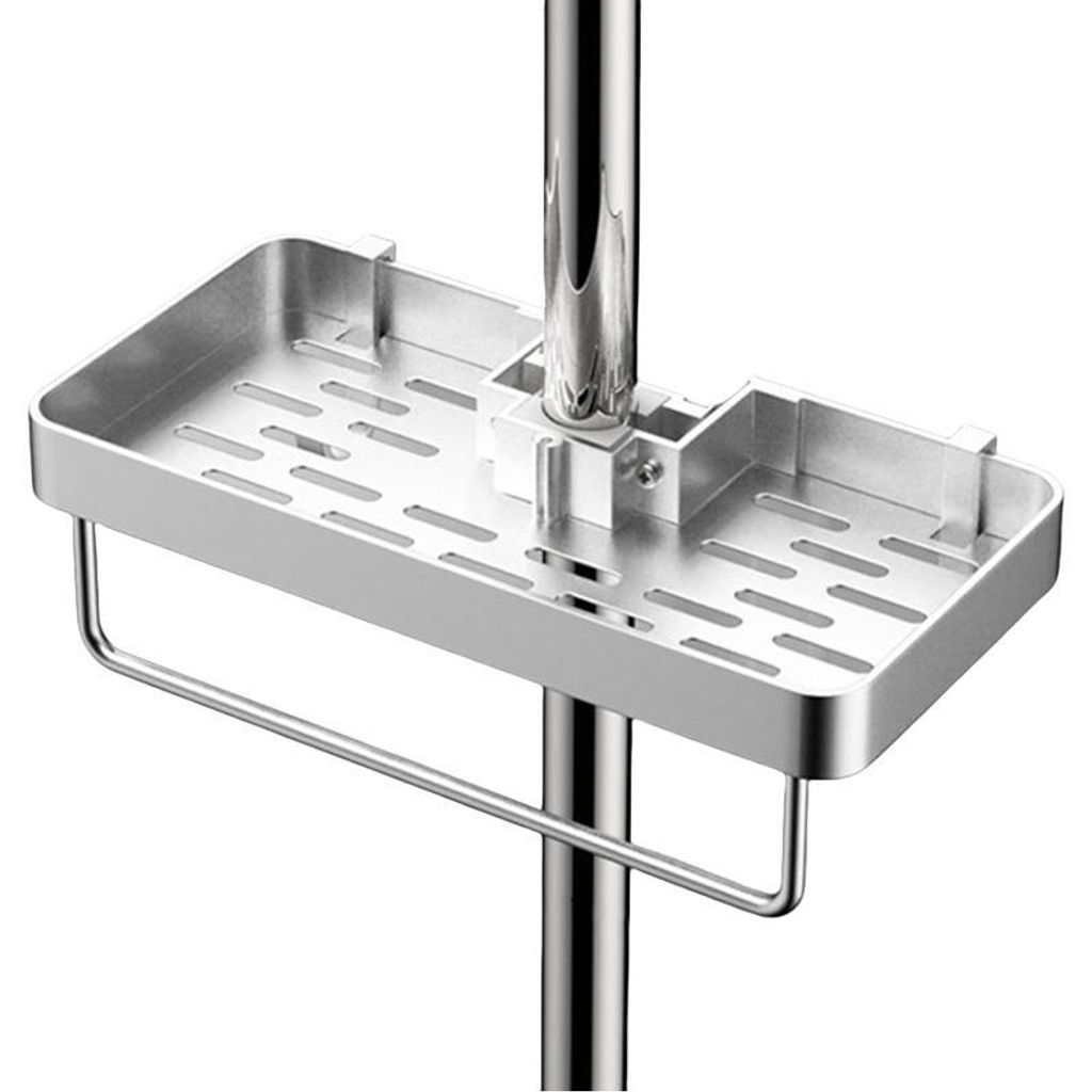 Duschablage, ohne Bohren, höhenverstellbar, Duschablage aus Aluminium, rostfrei, stabil und langlebig, mit Stange, Silber