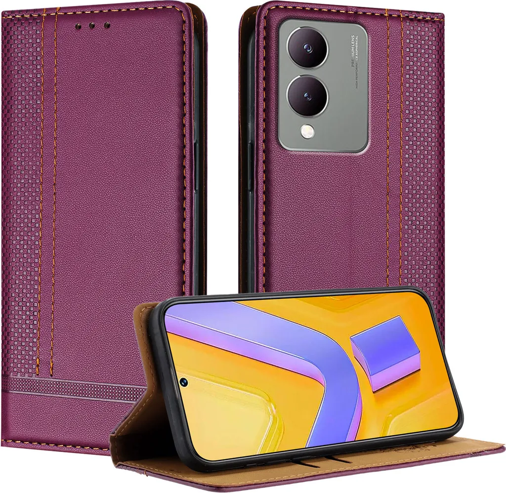 Custodia Elegante Viola per Vivo Y17S: Pelle Soft Touch e Stand
