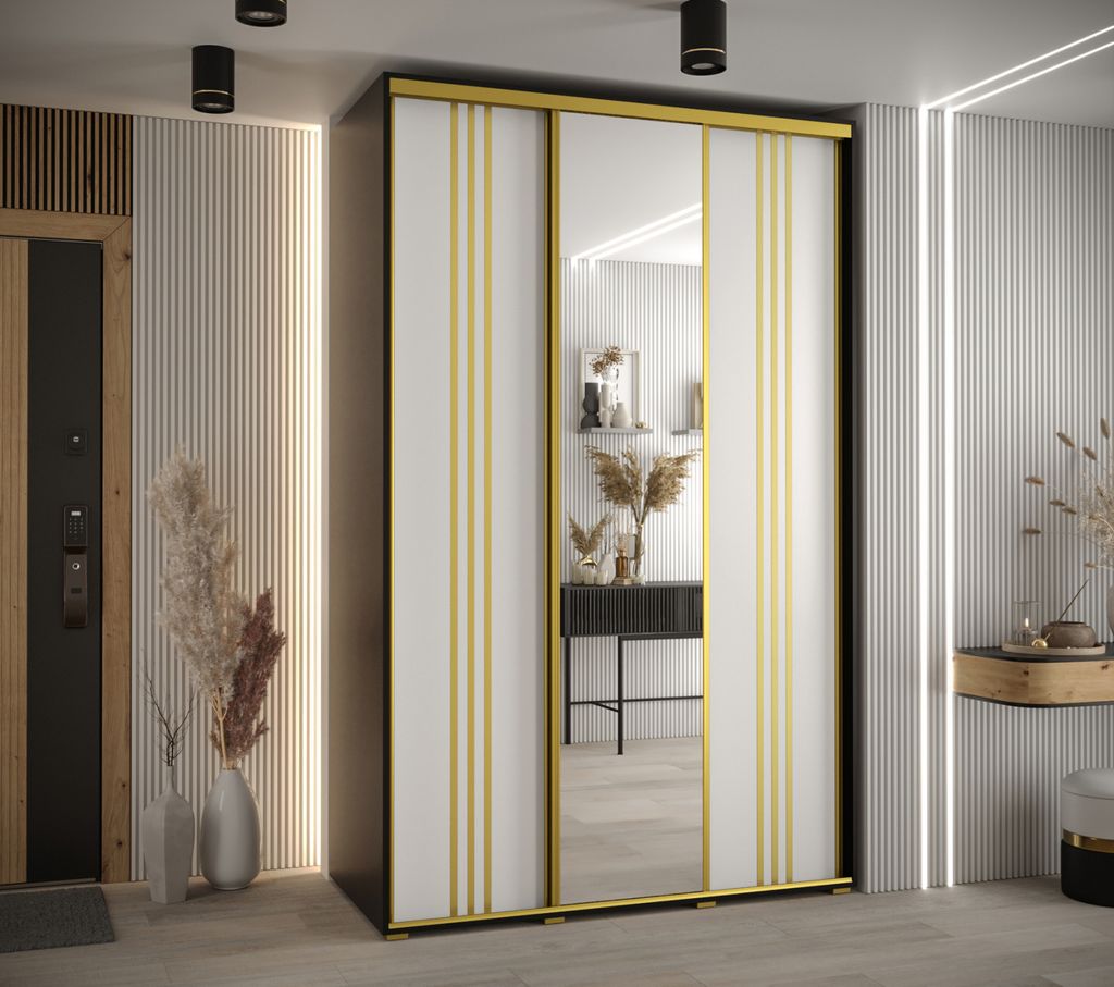 Kleiderschrank ASIRI 7 – 160/45 cm, schwarz/weiß/gold