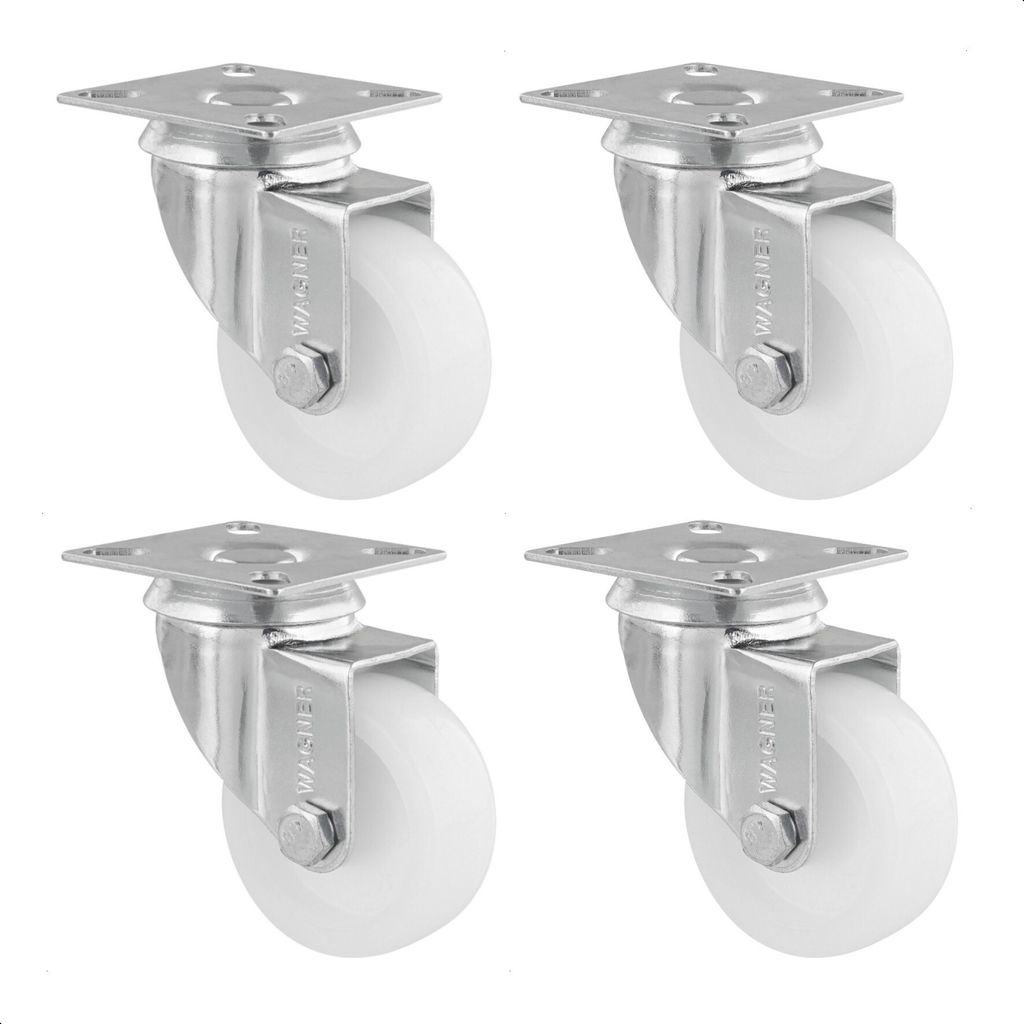WAGNER Lenkrolle ECO 4tlg. - Ø 50 mm, Stahl verzinkt, weiß, Anschraubplatte, Tragkraft 50 kg - 02125000