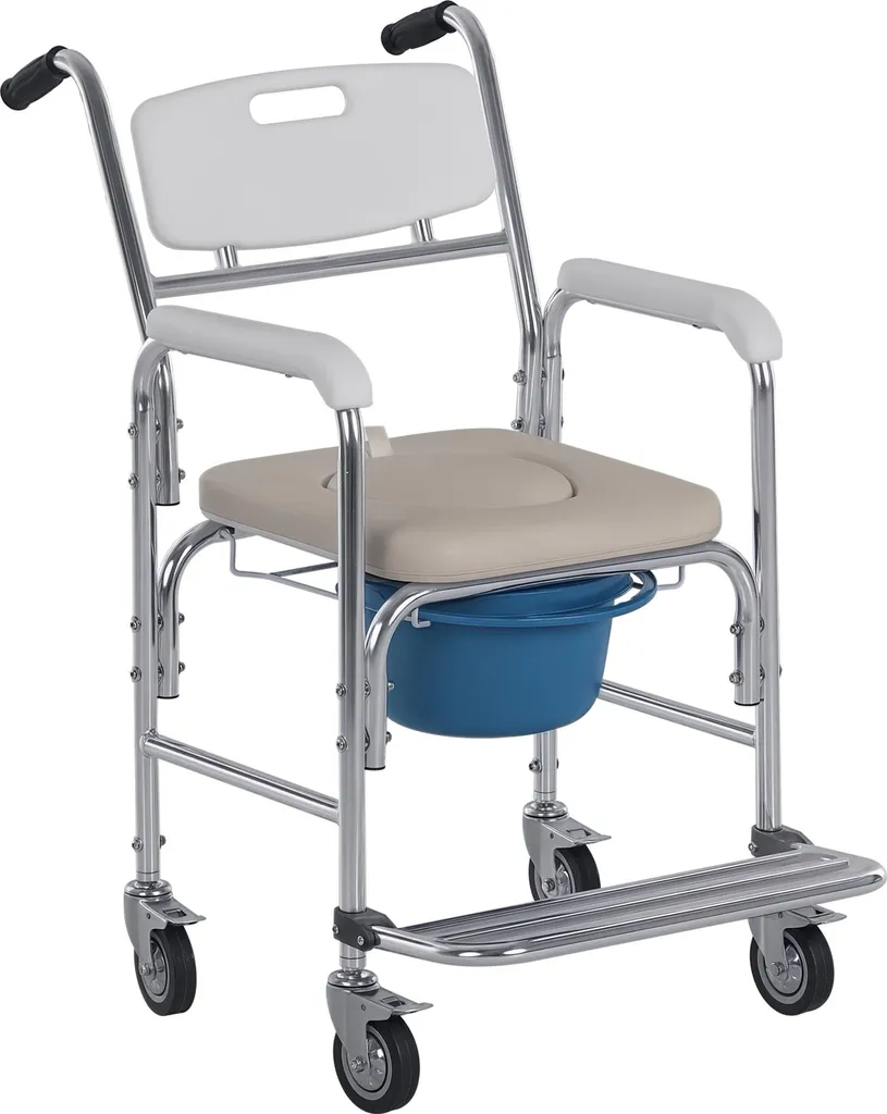 Fauteuil roulant percé de douche avec seau amovible et assise étanche