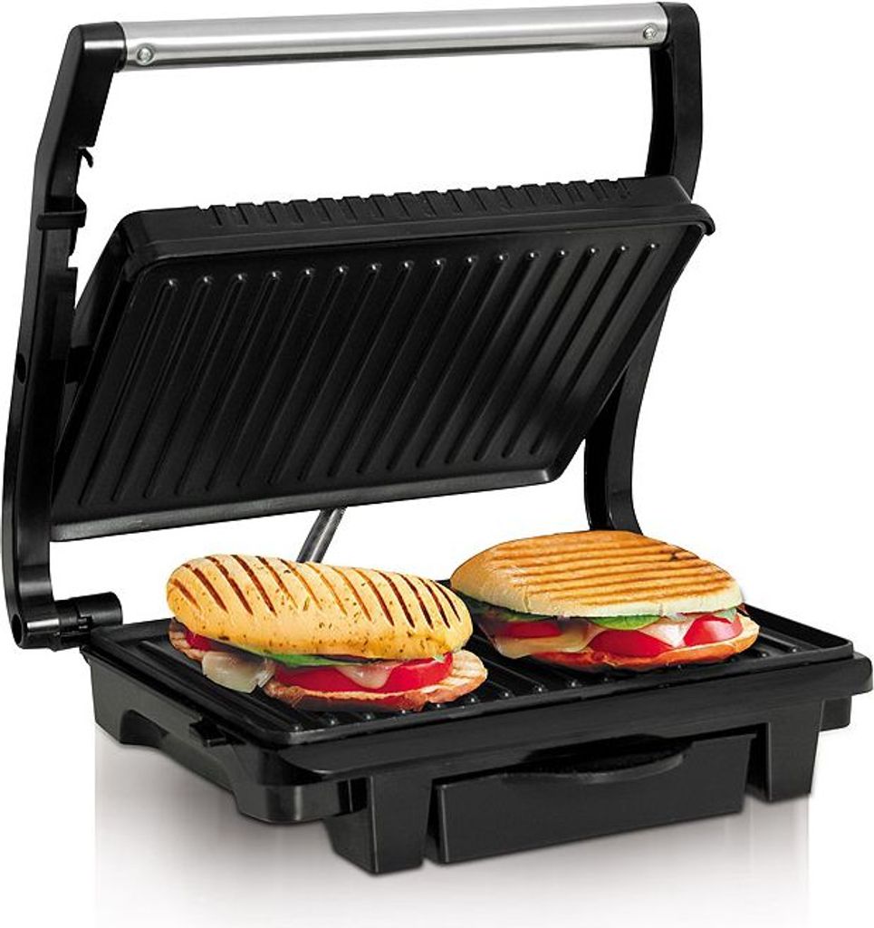 Eldom GK120 Kontaktgrill – 1000W Edelstahl – Antihaft-Grillplatten 25,5x17,8cm – Bewegliche Oberplatte – Fettauffangbehälter & Kontrollleu...