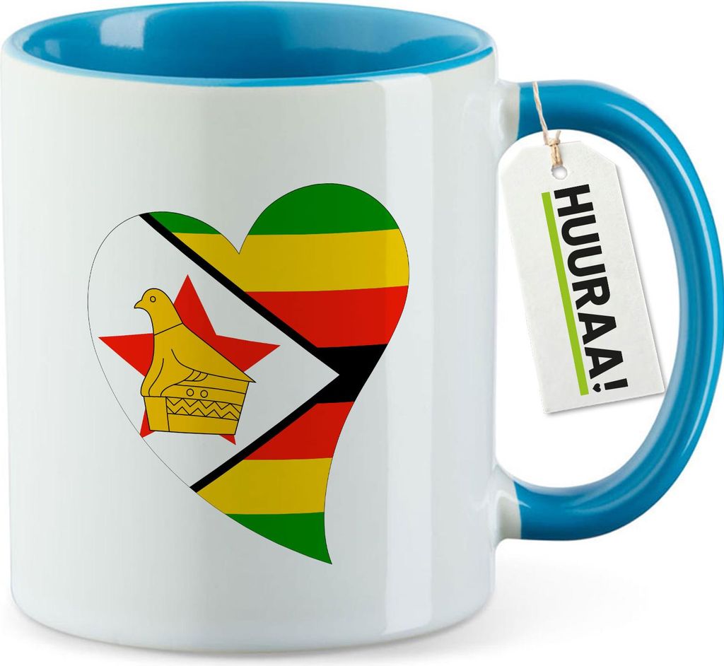 Huuraa Kaffeetasse Simbabwe Flagge Herz 330ml Blau Keramik Kaffeebecher Geschenkidee