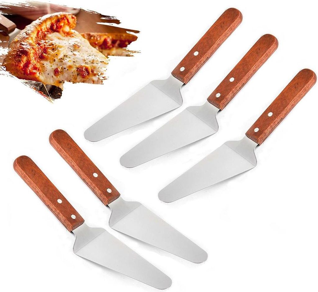 5 x Pfannenwender aus Edelstahl | Fleischwender mit Holzgriff | Pizzaheber Set | 5 Stück Bratenheber - Pfannenschaufel| Bratenwender Grillwender |...