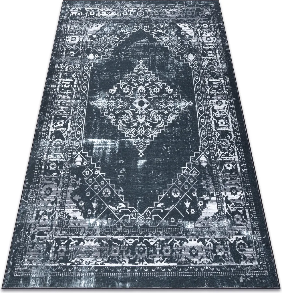 Tapis Lavable Gris Graphite 160x220 - Motif Ornemental Moderne Antika 117