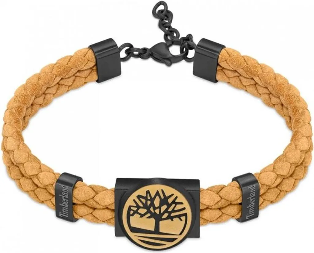 Bracelet Homme Timberland TDAGB0001904 en Acier et Cuir Noir Tressé