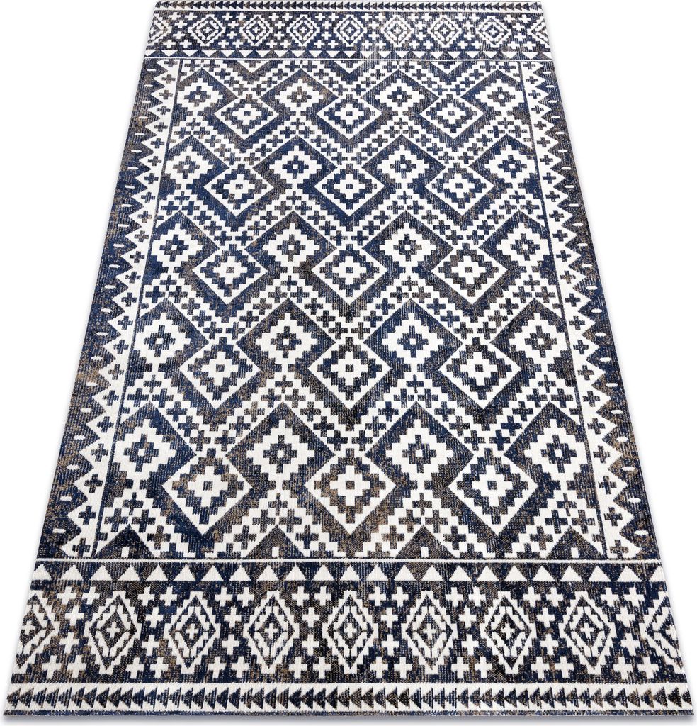 Modern Teppich MUNDO E0561 Diamanten, Zickzack 3D Outdoor blau / beige Blau 120x170 cm