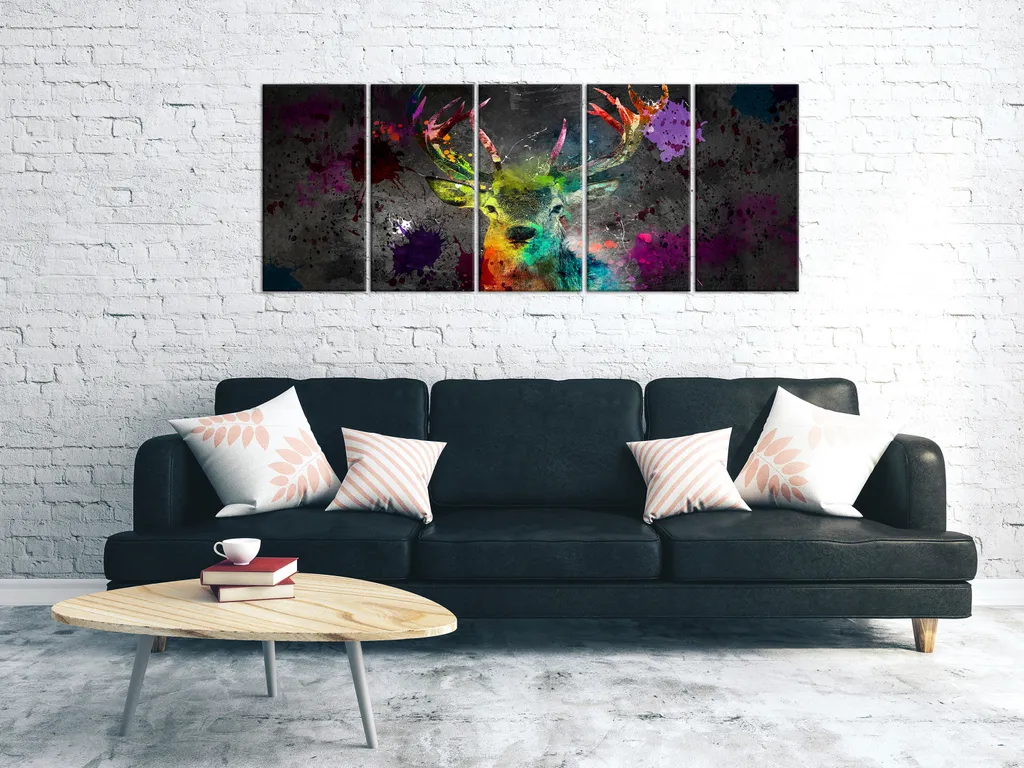 Quadro Cervo Colorato 225x90 cm - Offerta Quadro su Tela 5 Parti - 2