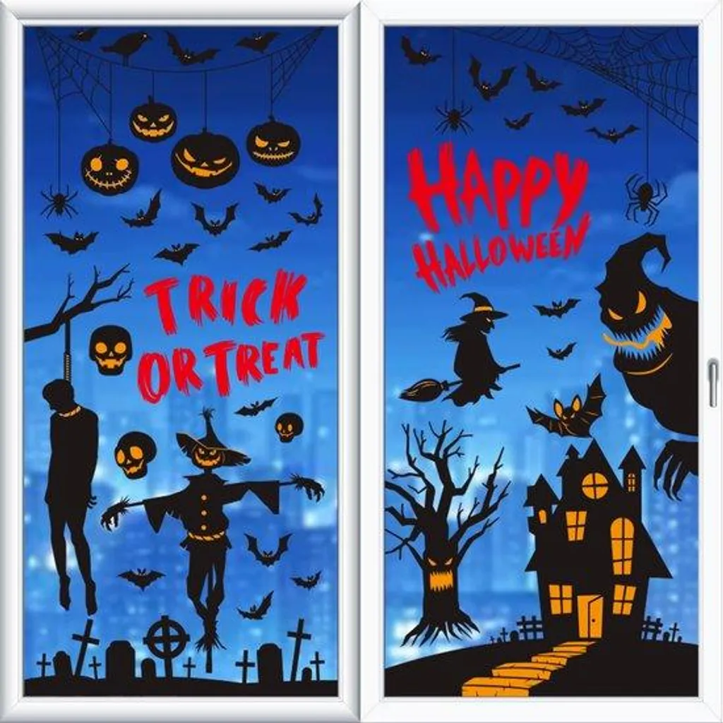 Autocollants Halloween pour fenêtres lot de 8 feuilles déco festive vitrage