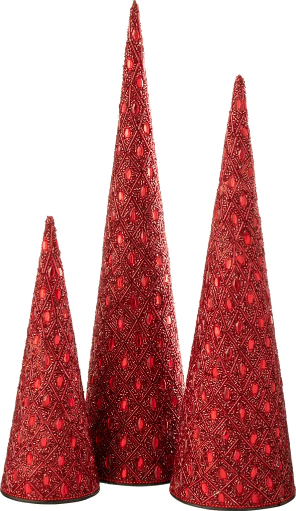 Déco de Noël Durable : 3 Cônes J-Line en Fer et Perles Rouge Solide
