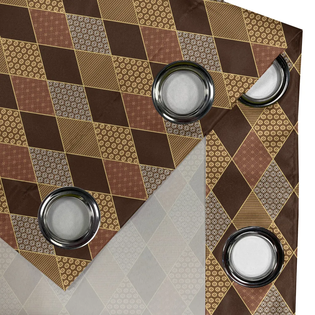 Rideau style patchwork floral marron et jaune - Impression Rhombus