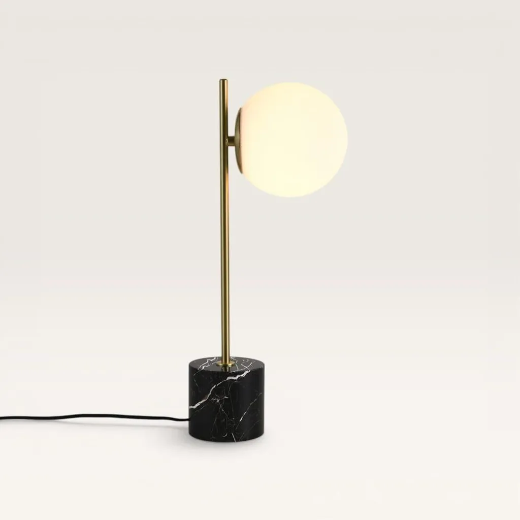Lampe de Chevet Design Sphère en Verre Blanc et Pied Marbre Elara LUSENZ