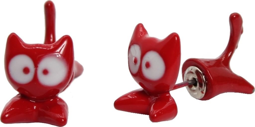 3D Katzen Ohrstecker Ohrringe in der Farbe Rot