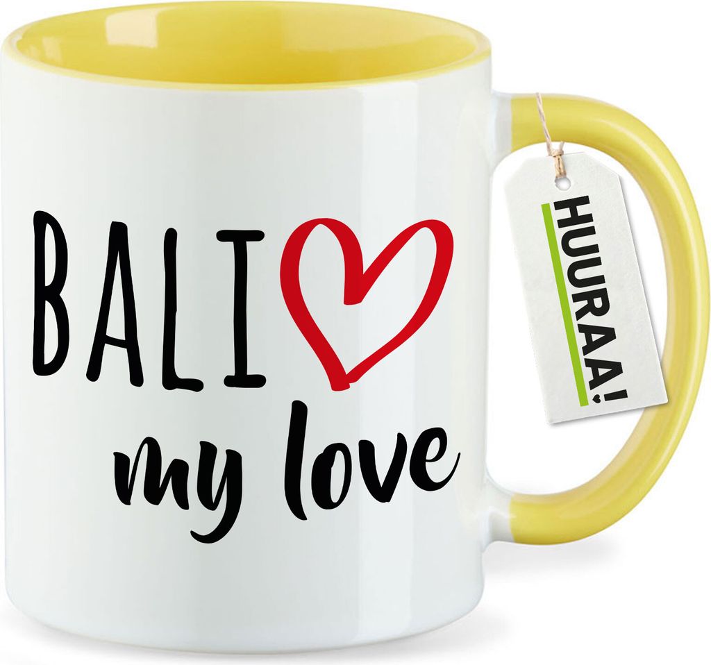 Huuraa Kaffeetasse Bali my love 330ml Gelb Keramik Kaffeebecher Geschenkidee