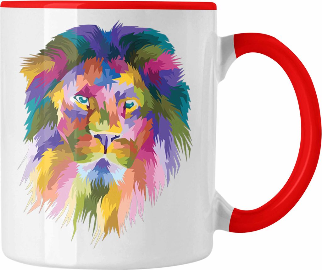 Trendation - Löwe Polygon Tasse Geschenk Löwen-Liebhaber Löwen (Rot)