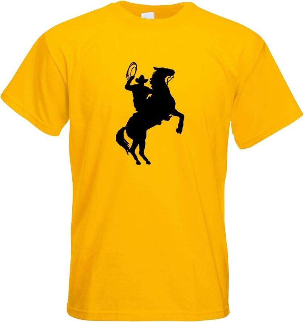 Kiwistar - T-Shirt - gelb - Cowboy mit Pferd Lasso Motiv Bedruckt Funshirt Design Print - mit Motiv Bedruckt - Funshirt Design - Sport - Freizeit -...