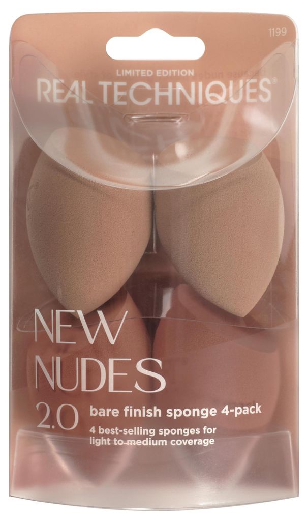 Real Techniques New Nudes 2.0 Bare Finish Makeup Sponge 4-Pack, Makeup Blending Sponges for Liquid & Cream Foundation, Skin Tints & Illuminators, Crue