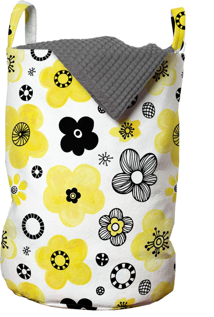 ABAKUHAUS Blumen Wäschesack, Bicolor-Frühlings-Blumen, Wäschekorb mit Griffen Kordelzugverschluss für Waschsalons, 33 cm breit x 49 cm hoch, Ye...