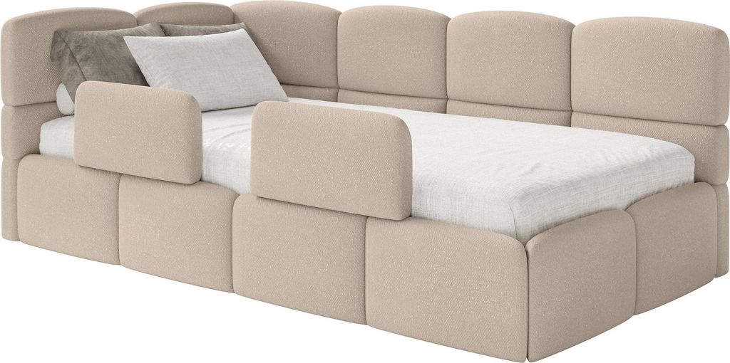 Selsey Cloudy – Kinderbett 120x200, Kopfteil links, Matratze & Bettkasten, Chenille Beige