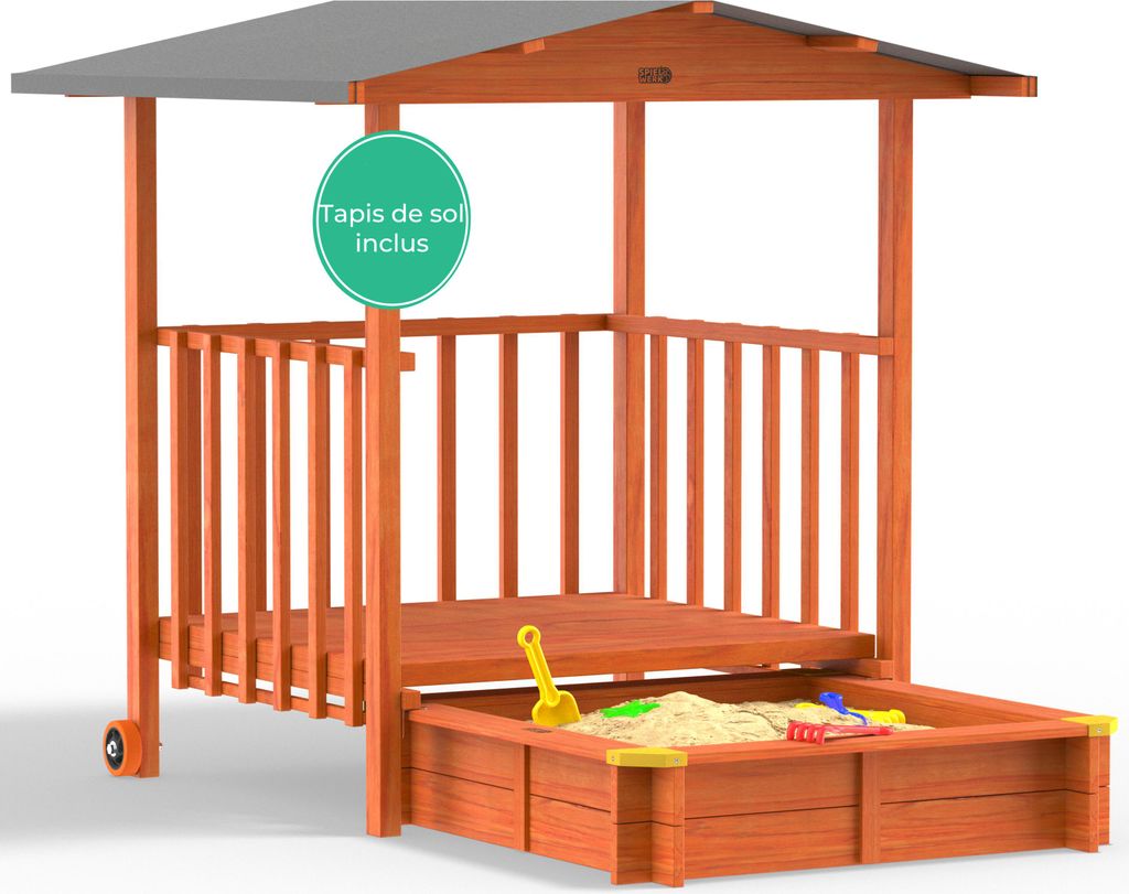SPIELWERK® Bac à sable en bois MERLE 143x130x130cm aire de Image du produit 