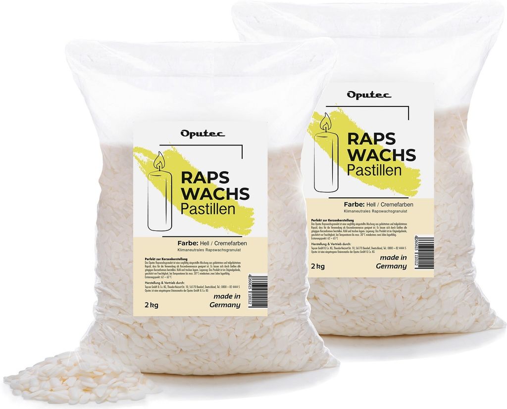 Oputec 4KG Raps-Kerzenwachs Pastillen – Helles, cremefarbenes Naturwachs zum Kerzen gießen & selber machen