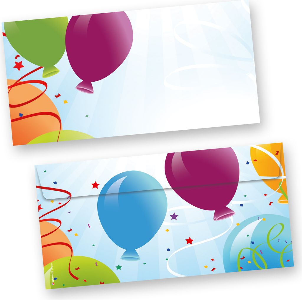 Briefumschläge Party (50 Stück) bunte Luftballons für Einladungskarten, Glückwunschkarten, Geburtstag