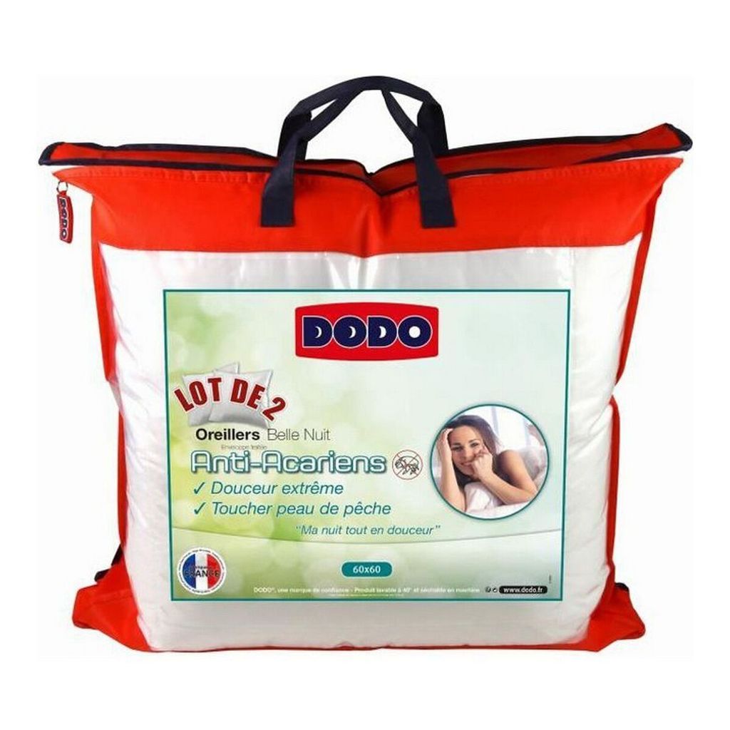 DODO Lot von 2 Kissen Anti-Milben Belle Nuit 60x60 cm weiß