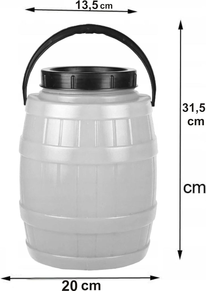 A light gray barrel-shaped container with a black handle and lid, shown against a white background with measurement indicators.