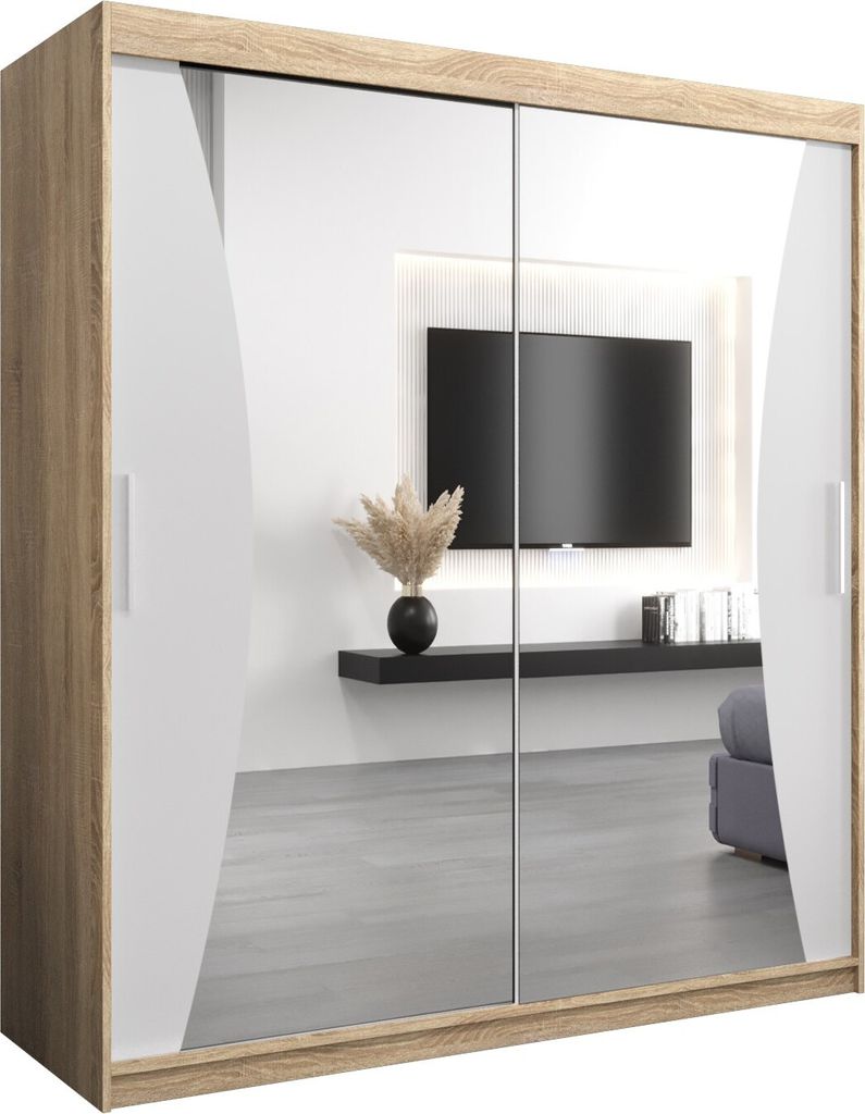 Kleiderschrank, Schiebetürenschrank Schlafzimmer, Schrank mit Spiegel MONACO 180 cm