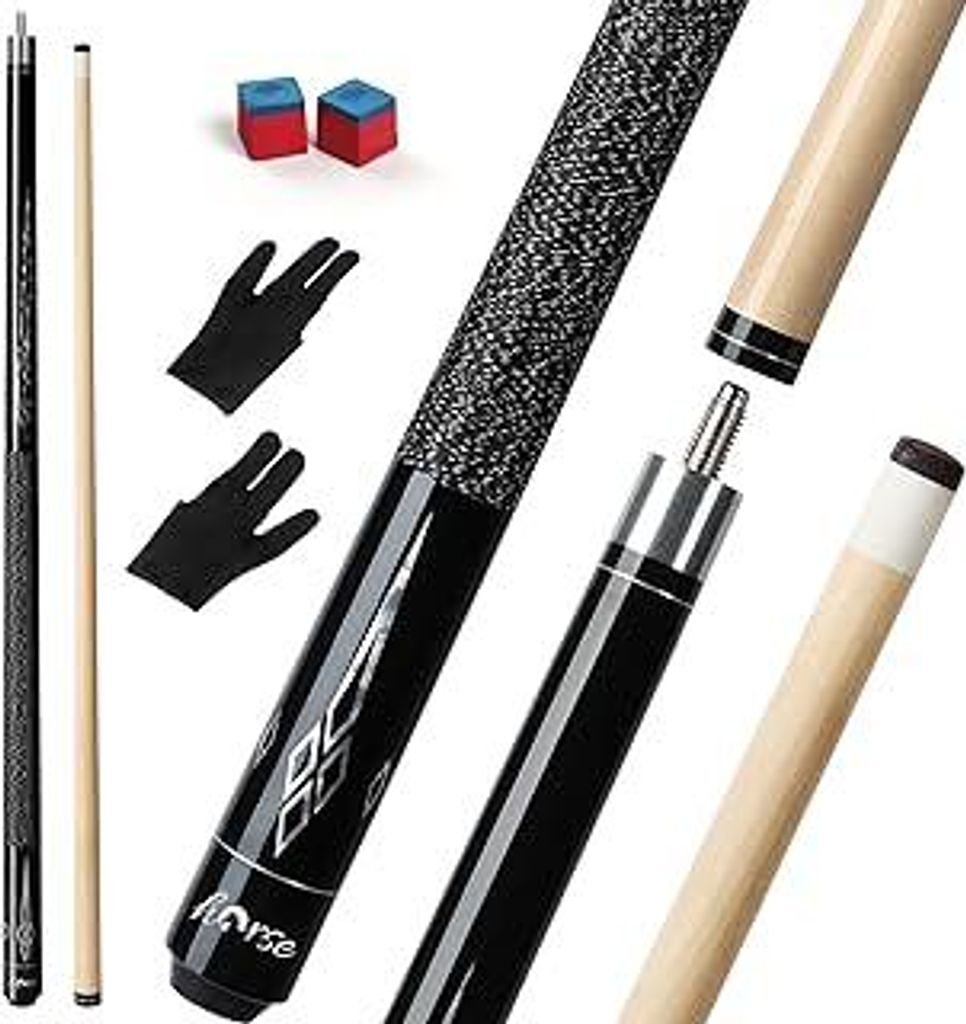 Horse Billiard Pool Cue,13 mm Tips for Billiard Table Sport,147cm Billardqueue inkl. 2 Handschuhen & 2 Kreiden, Ahorn/Eschenholz-Schaft Pool Stock ...