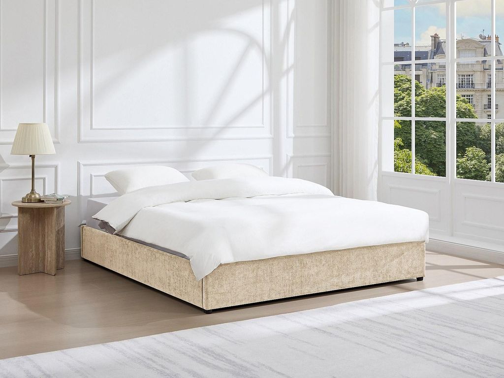 Bett mit Bettkasten 140 x 190 cm aus strukturiertem Stoff - Beige - FIRMEO von YSMÉE