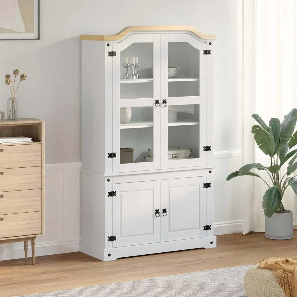vidaXL Vitrine blanche en bois de pin massif 103,5x42x180 cm élégante