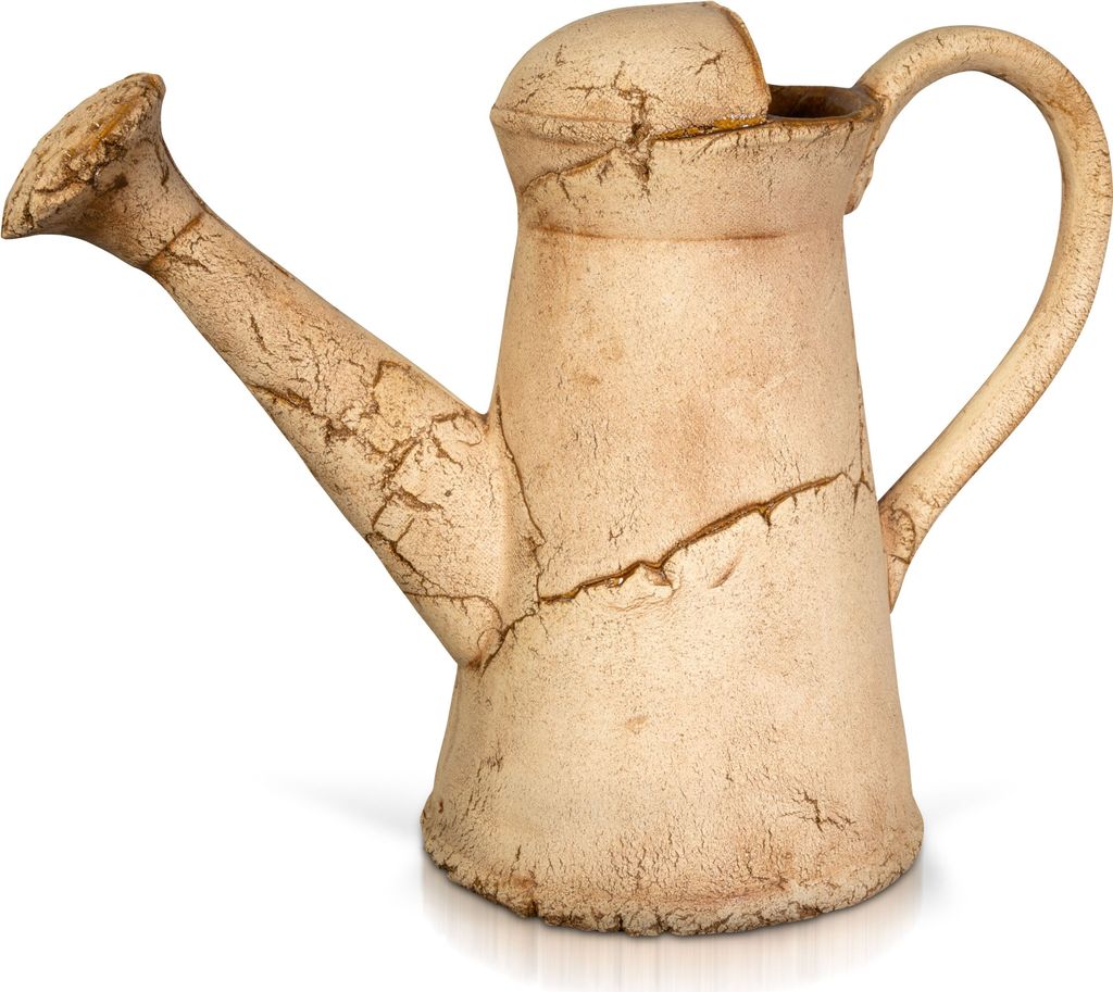 PLATINUX Steingut Deko Gießkanne Braun Gartendeko 36x16,5x26,5cm Handgemacht Steinoptik Keramikgießkanne Handmade Groß