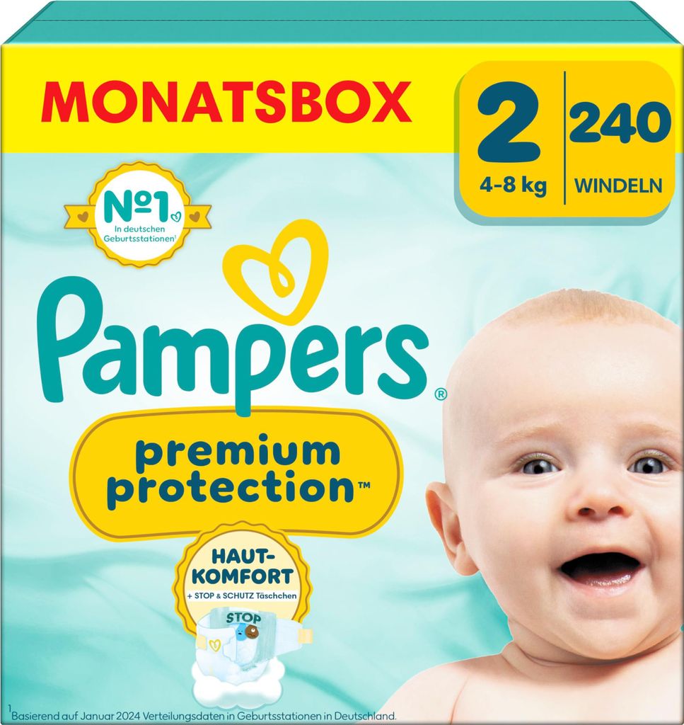 Pampers Premium Protection taglia 2, 240 pannolini, 4 kg - Immagine del prodotto 