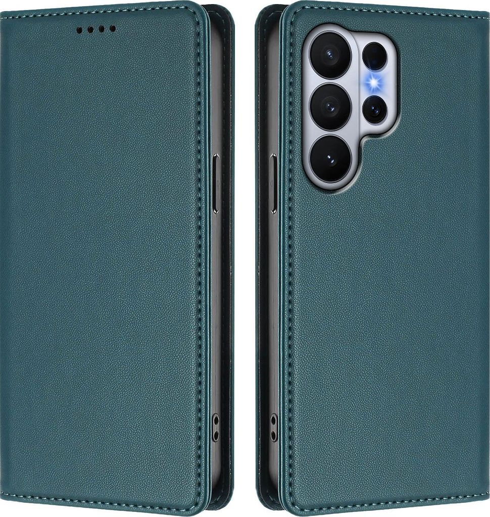 Handyhülle für Samsung Galaxy S26 Ultra, Kunstleder Klapphülle Stoßfeste Magnetische Hülle mit Ständer Grün