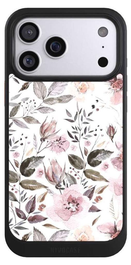 NIVOCASE Hülle für Apple iPhone 17 Pro Max Handyhülle NIVOcore Case Schwarz Blumen Pastell Wasserfarbe