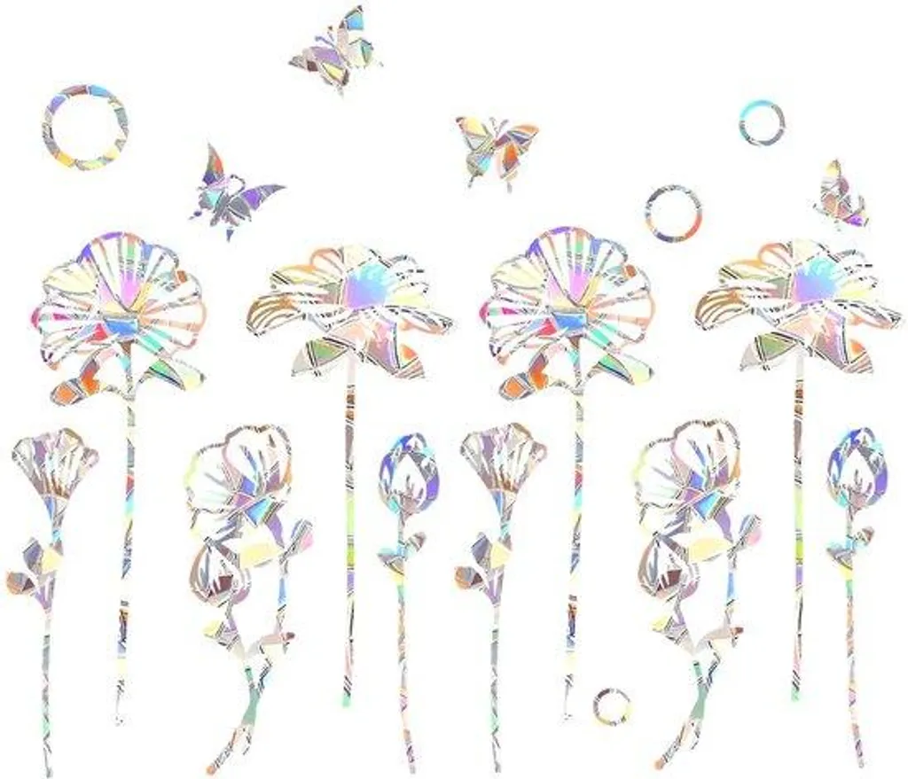 Lot de 18 autocollants anti-collision oiseaux à motif floral prismatique