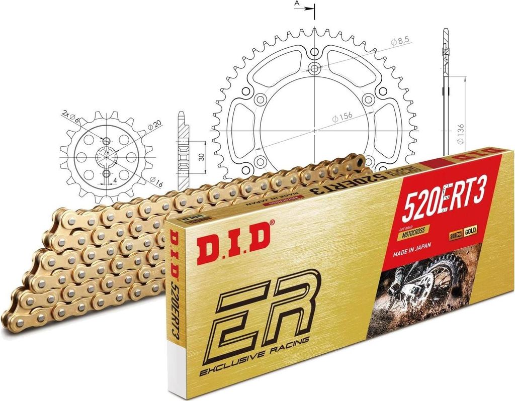 Kit Stealth (gold) passend für Husqvarna CR125 92-94 12-49-116 DID520ERT2(G&G) Clip