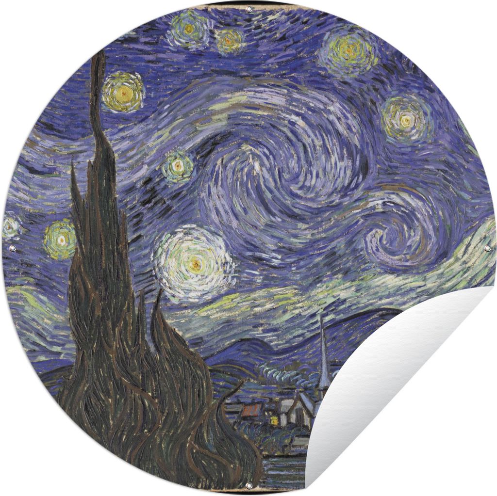 MuchoWow Gartenposter Outdoor-Poster Rund Sternennacht - Vincent van Gogh Ø 60 cm Gartendeko Rundes Poster draußen