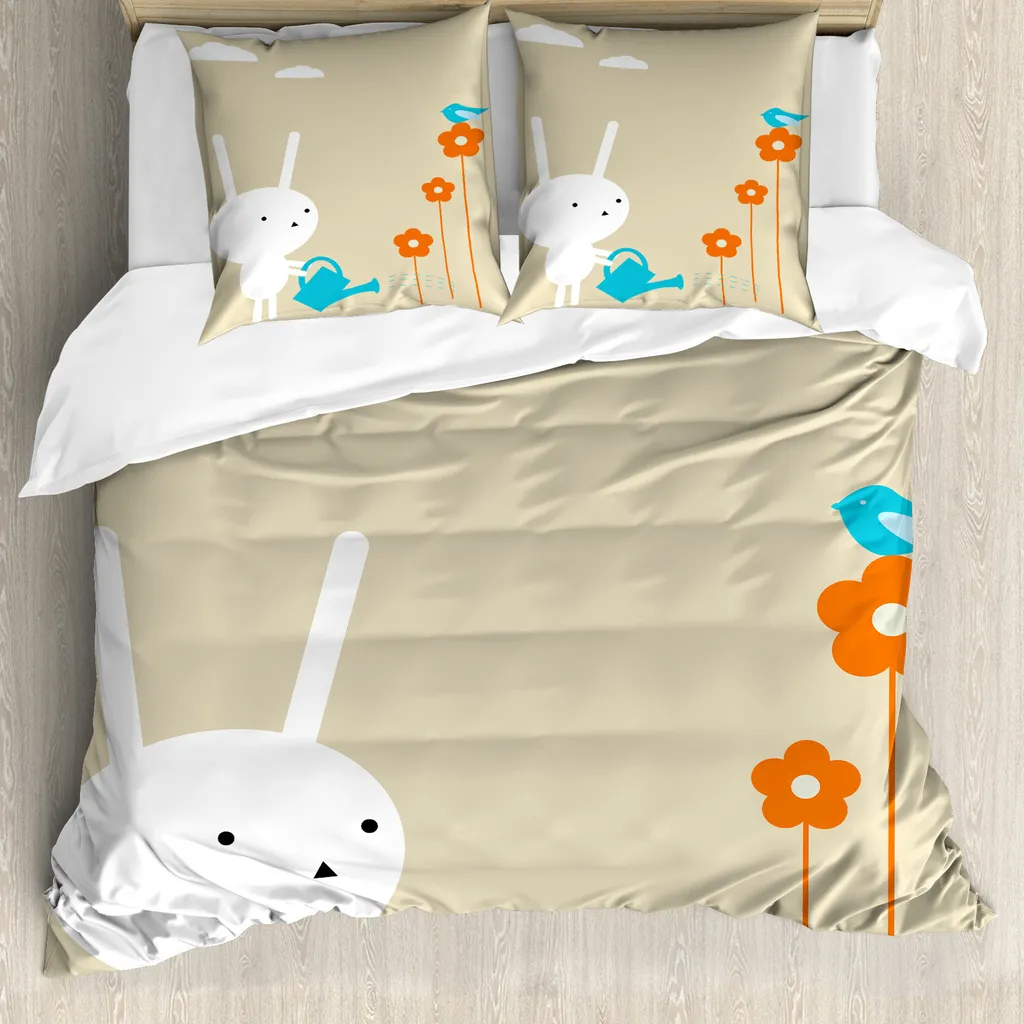 Set Letto Coniglio e Fiori ABAKUHAUS: Copripiumino Moderno 200x200 cm
